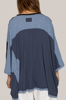 POL High-Low Contrast V-Neck Top.