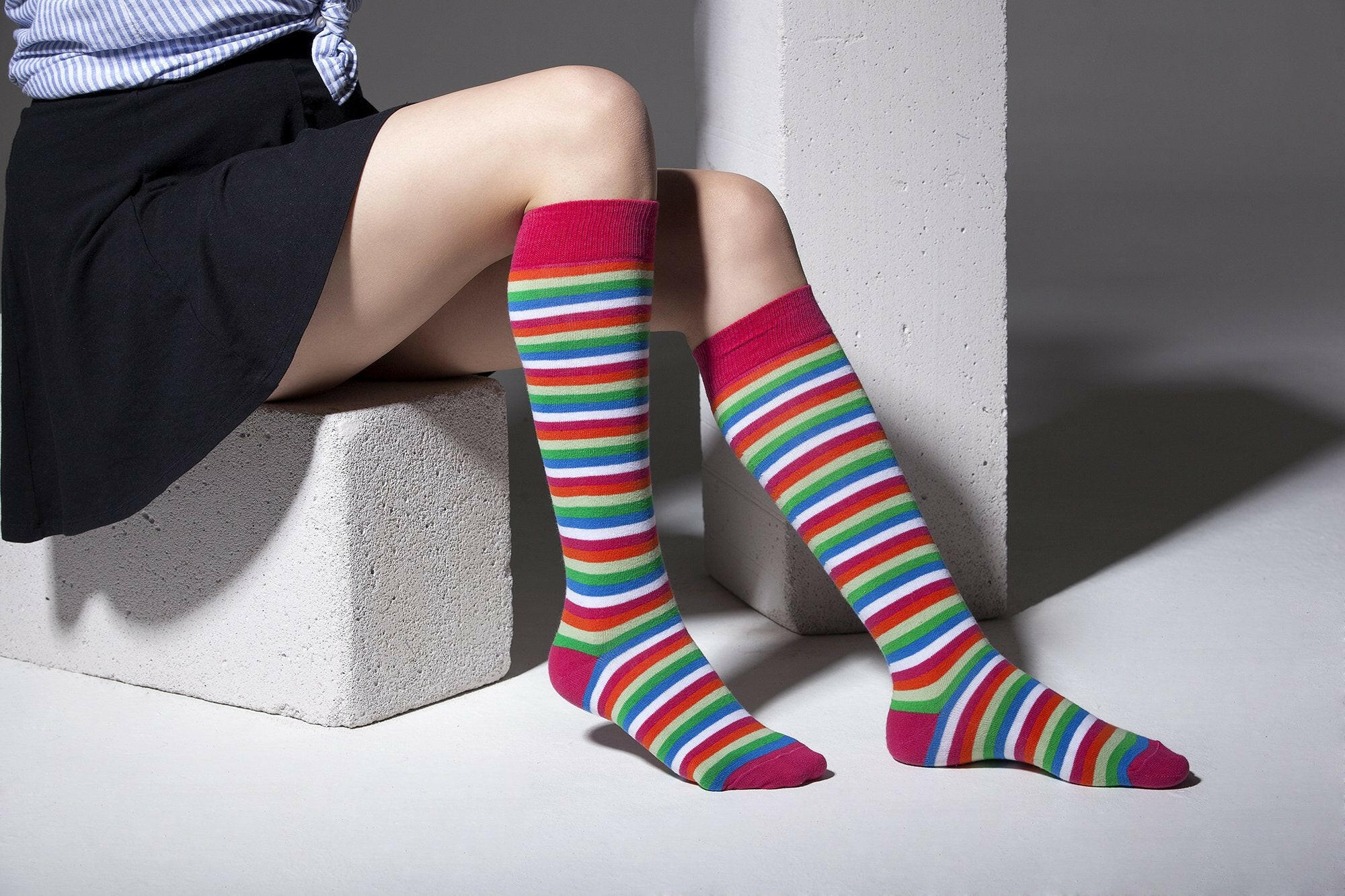 Women's Colorful Stripe Knee High Socks Set.