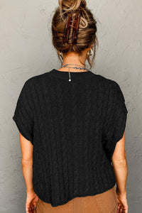 Laura Crew Neck Cable Knit Short Sleeve Sweater.