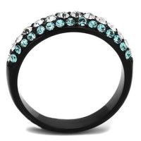 IP Black(Ion Plating) Stainless Steel Ring With Top Grade Crystal in Sea Blue