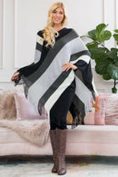 Hdf2099 - Color Block Fringe Poncho.