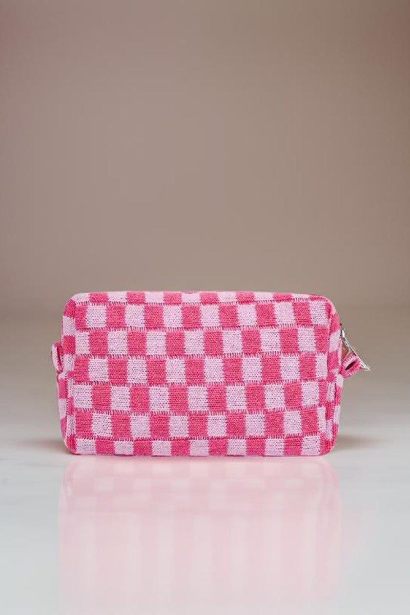 Zenana Checkered Pattern Knitted Cosmetic Pouch.