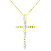 10K Yellow Gold Plated .925 Sterling Silver 2.0 Cttw Round Cut Diamond Cross Pendant Necklace (J-K Color, I1-I2 Clarity).