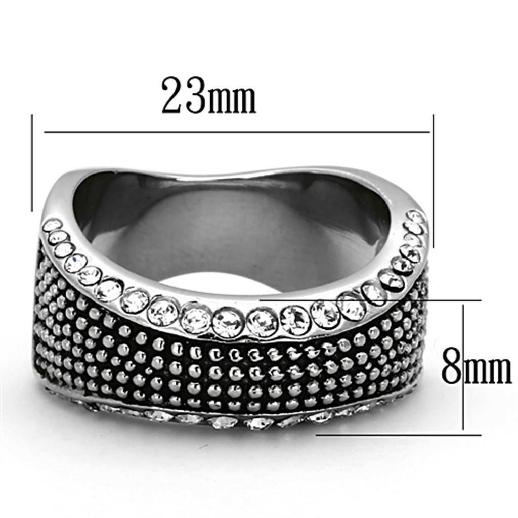 TK1216 High Polished (No Plating) Stainless Steel Ring With Top Grade Crystal in Clear