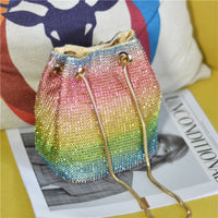 Crystal Bucket Bag for Women Multicolor Rhinestone Beaded Handbag Luxury.