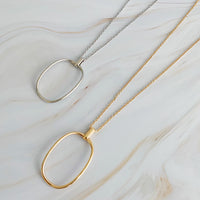 Sleek Oval Pendant Long Necklace.