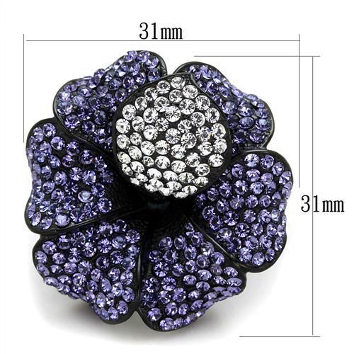 IP Black(Ion Plating) Stainless Steel Ring With Top Grade Crystal in Tanzanite