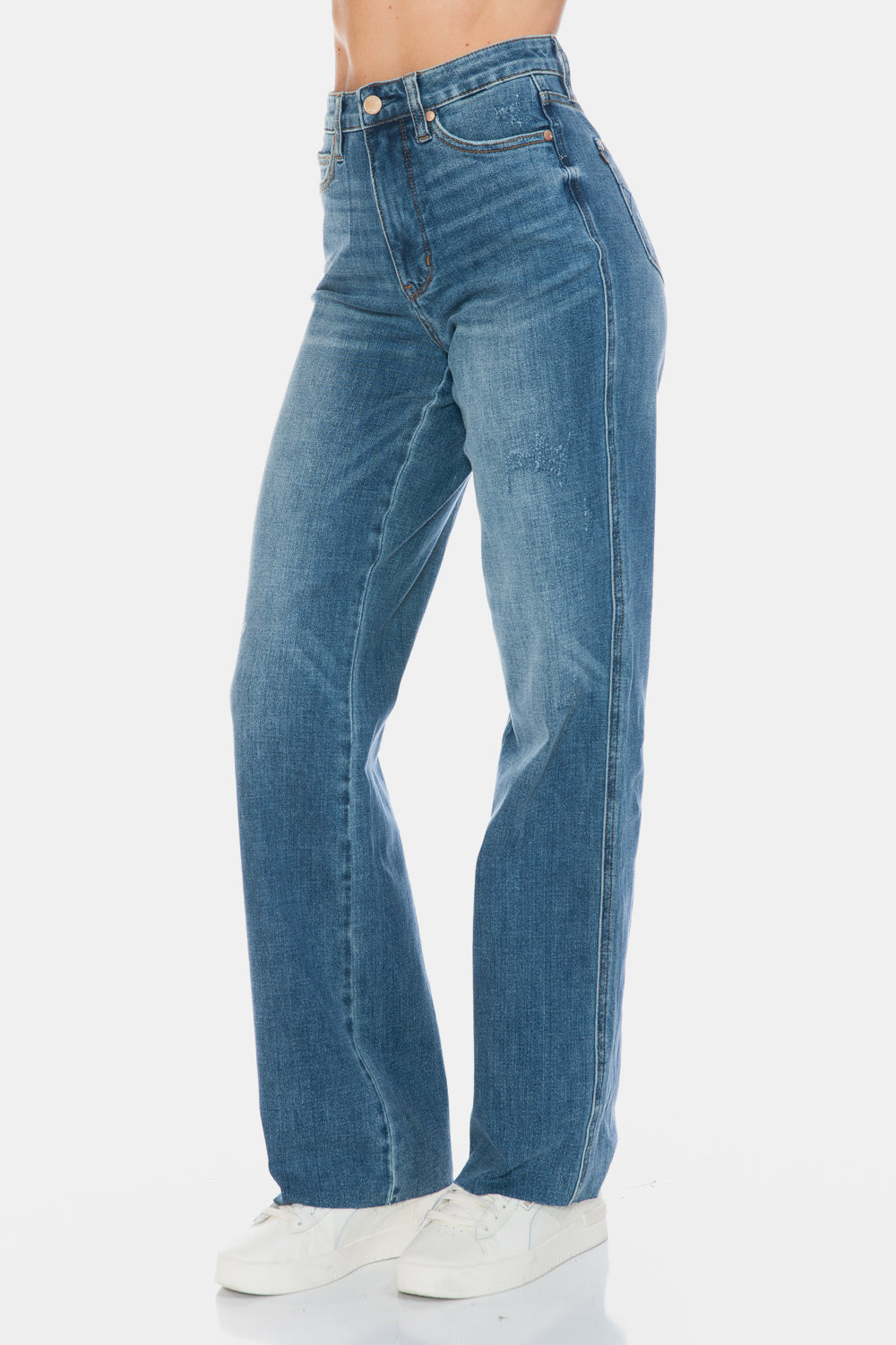 Judy Blue Full Size Tummy Control Cut Raw Hem Straight Jeans.