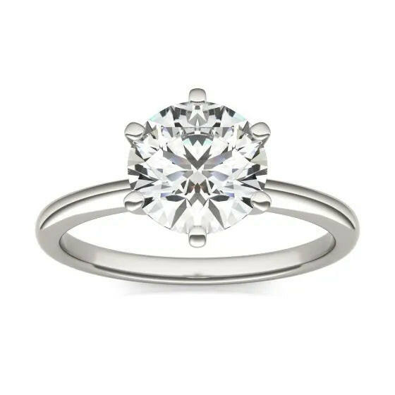 2 CTW Round Lab Grown Diamond Six Prong Solitaire Engagement Ring - G-Vs Clarity, IGI Certified, 14K White Gold