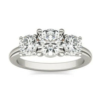 AGI Certified 2 CTW Classic Three-Stone Round Lab Grown Diamond (G-Vs) Engagement Ring in 14K White Gold.