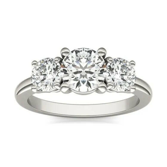 AGI Certified 2 CTW Classic Three-Stone Round Lab Grown Diamond (G-Vs) Engagement Ring in 14K White Gold