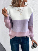 Color Block Drop Shoulder Long Sleeve Sweater.