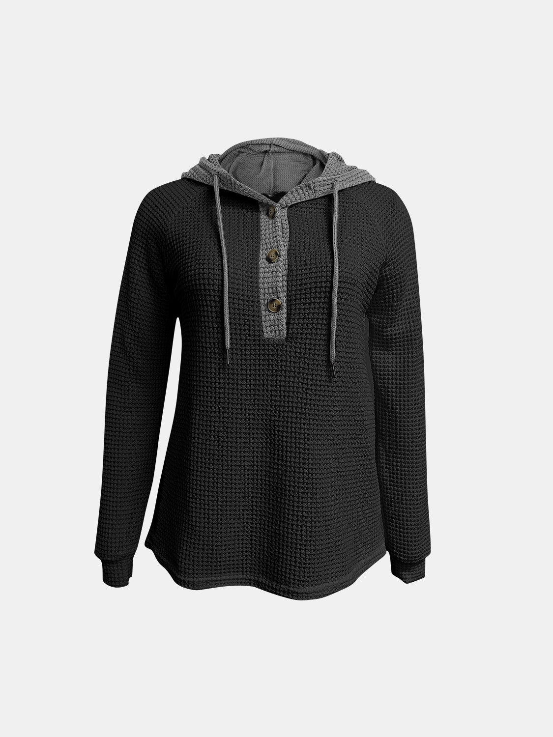 Full Size Waffle-Knit Contrast Long Sleeve Hoodie.