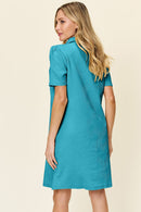 Double Take Full Size Texture Collared Neck Short Sleeve Dress