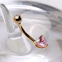 14Kt Gold Navel Ring With Prong Set Heart CZ.