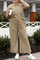 Double Take Full Size Textured Long Sleeve Top and Drawstring Pants Set.