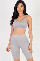 Solid Color Crop Tank Top & Biker Shorts Active Set (CAPELLA)