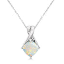 Diamond and Cushion Opal Pendant Necklace 14k White Gold (1.36ct).