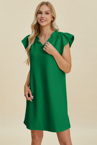 Double Take Full Size Ruffled V-Neck Cap Sleeve Dress.