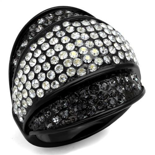 IP Black(Ion Plating) Stainless Steel Ring With Top Grade Crystal in Multi Color