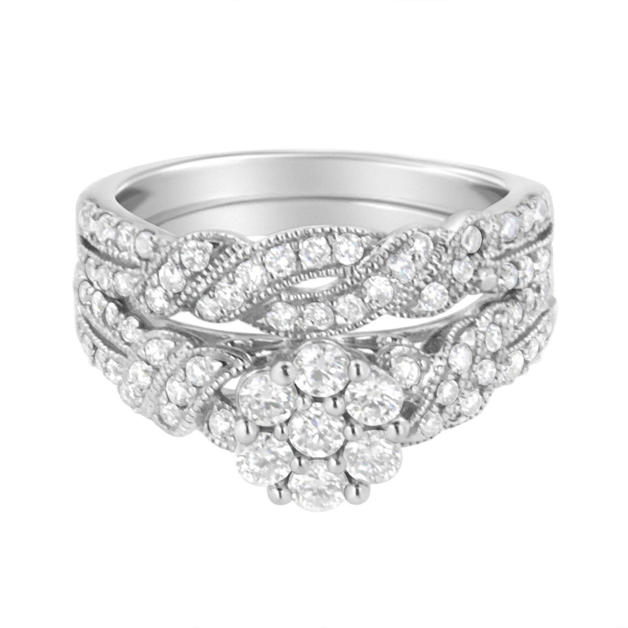 .925 Sterling Silver 1 Cttw Lab Grown Diamond Engagement Ring and Band Set (F-G Color, VS2-SI1 Clarity)