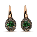 18K Rose and White Gold 3/8 Cttw Round Brown Diamonds and Round Green Tsavorite Gemstone Halo Drop Hoop Earrings (Brown.