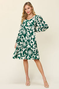 Double Take Full Size Printed Ruffle Hem Dress with Pocket.