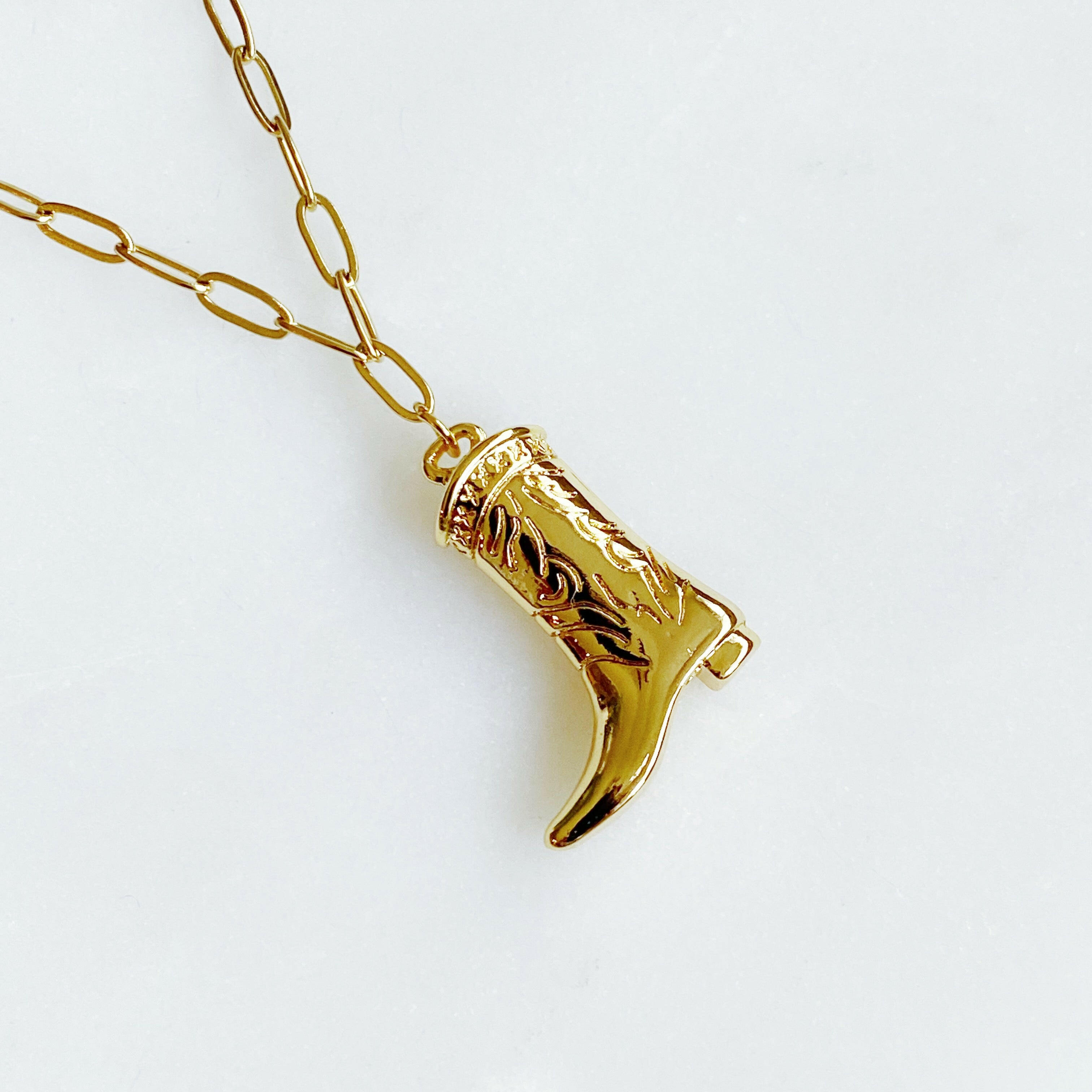 Golden Cowgirl Boot Necklace.