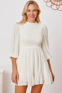 Frill Balloon Sleeve Ruffle Hem Mini Dress.