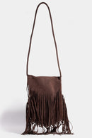 Fame Faux Suede Fringe Rectangle Crossbody Bag.