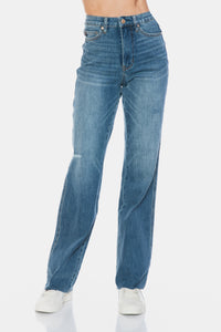 Judy Blue Full Size Tummy Control Cut Raw Hem Straight Jeans.