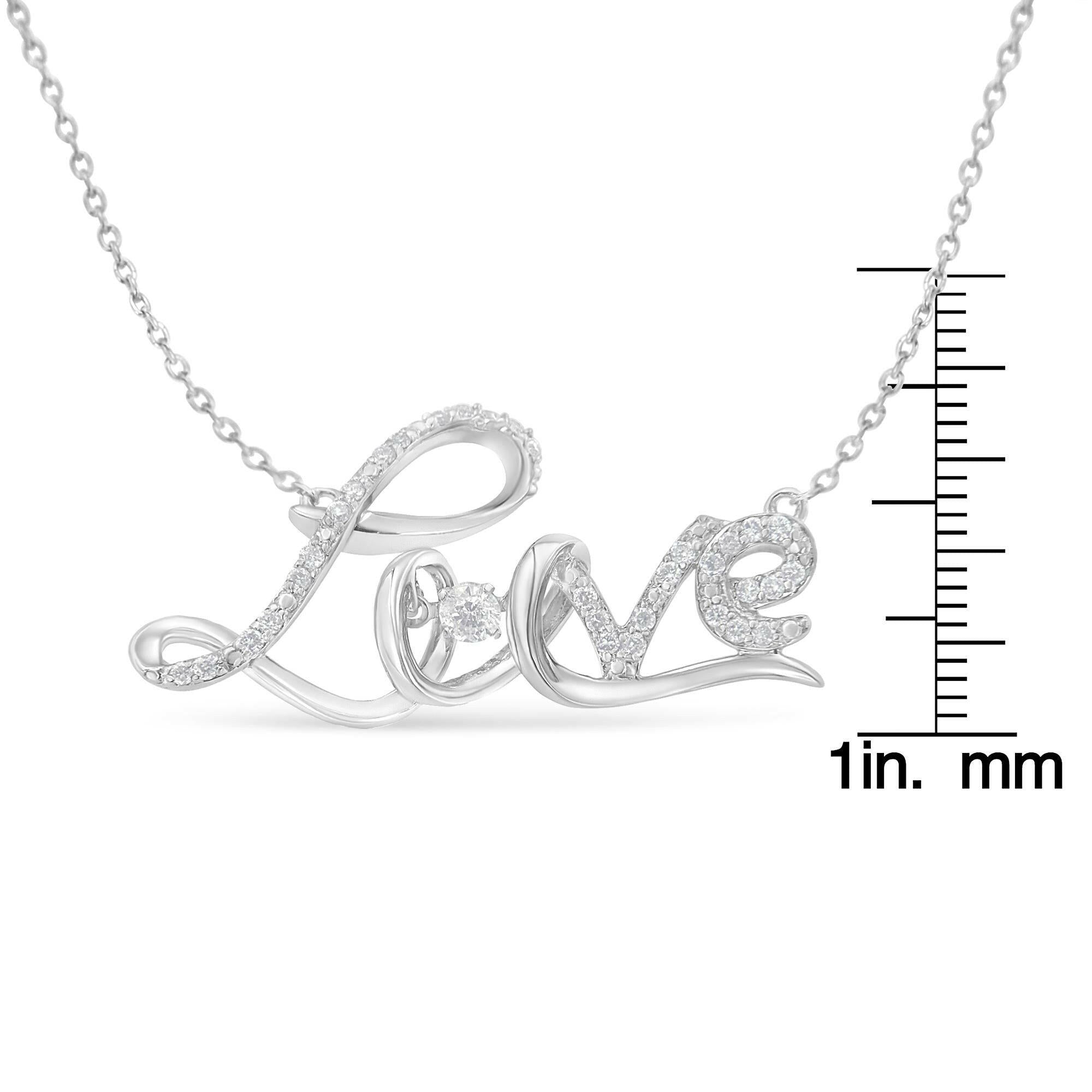 .925 Sterling Silver 1/4 Cttw Diamond Cursive "Love" 18" Pendant Necklace (H-I Color, I1-I2 Clarity).