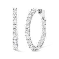 14K White Gold Natural Princess Cut Diamond Inside Out Hoop Earrings (G-H Color, SI2-I1 Clarity).