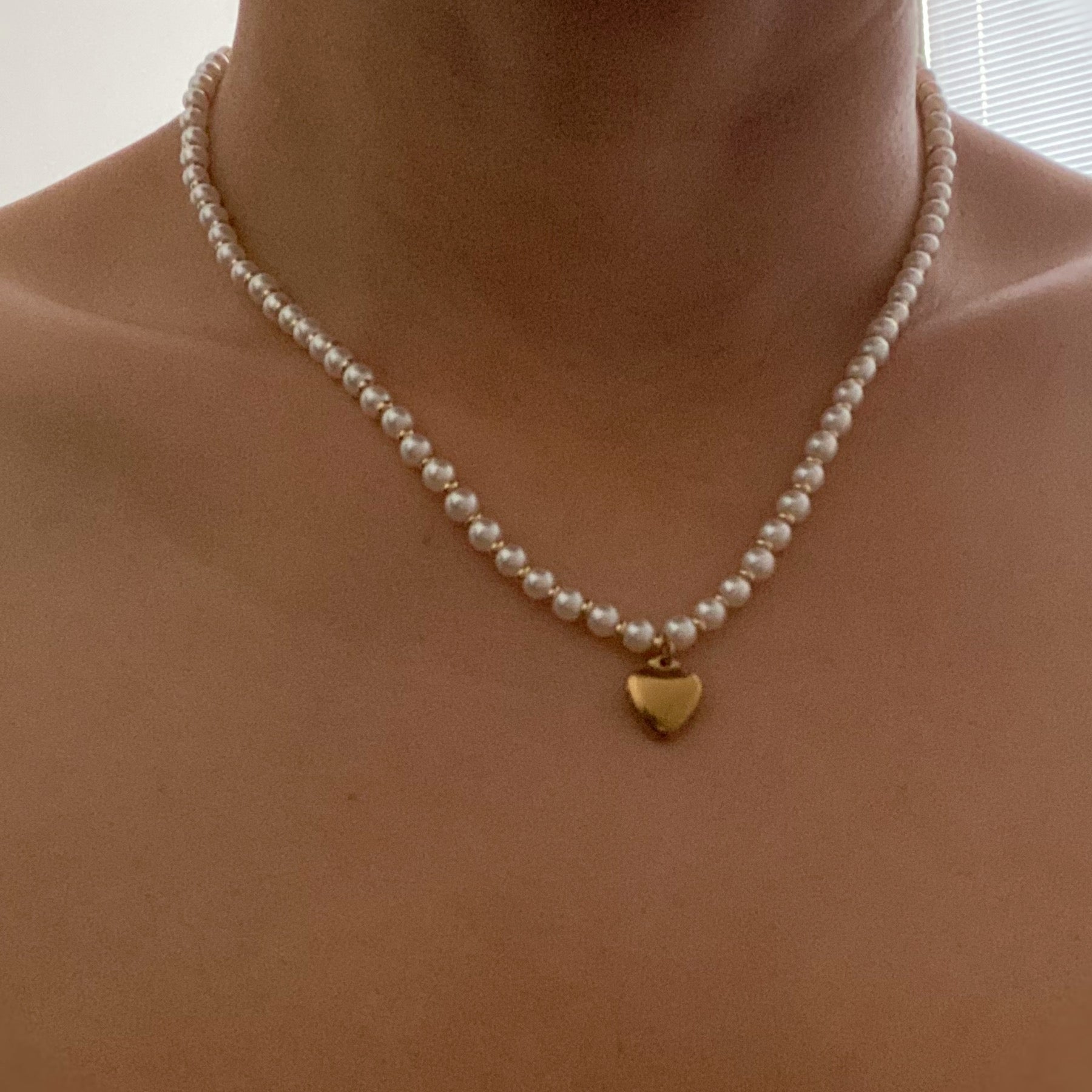 Pearl and Gold Bauble Heart Necklace.